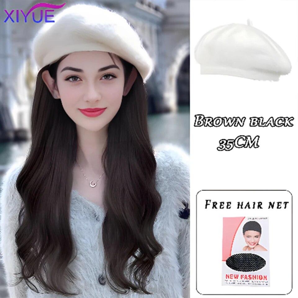 Шляпа, парик, женские длинные волосы, цельный, женская мода, ленивые, слегка вьющиеся волосы, бейсболка, парик, полное покрытие головы