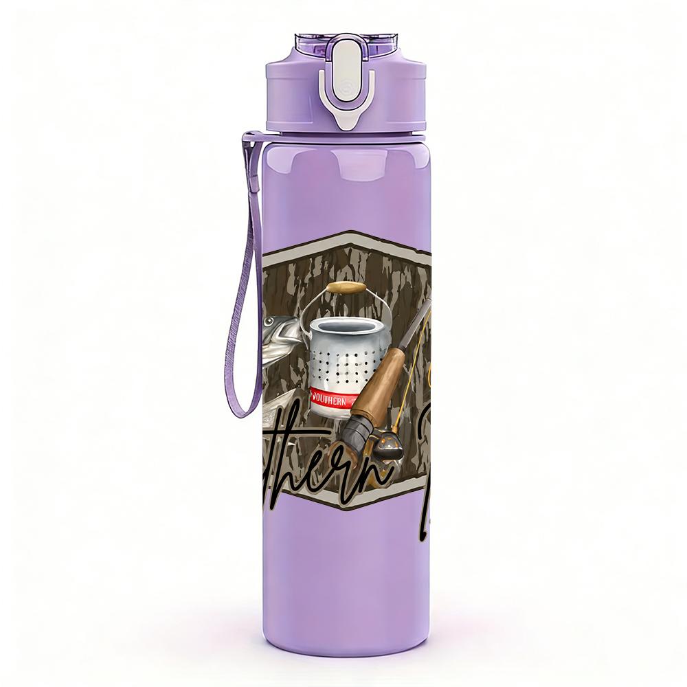 1PC Vintage Camping Basket Layout 750ml Color Plastic Water Bottle Leakproof Flip Straw Lid For Sports Office Home Use