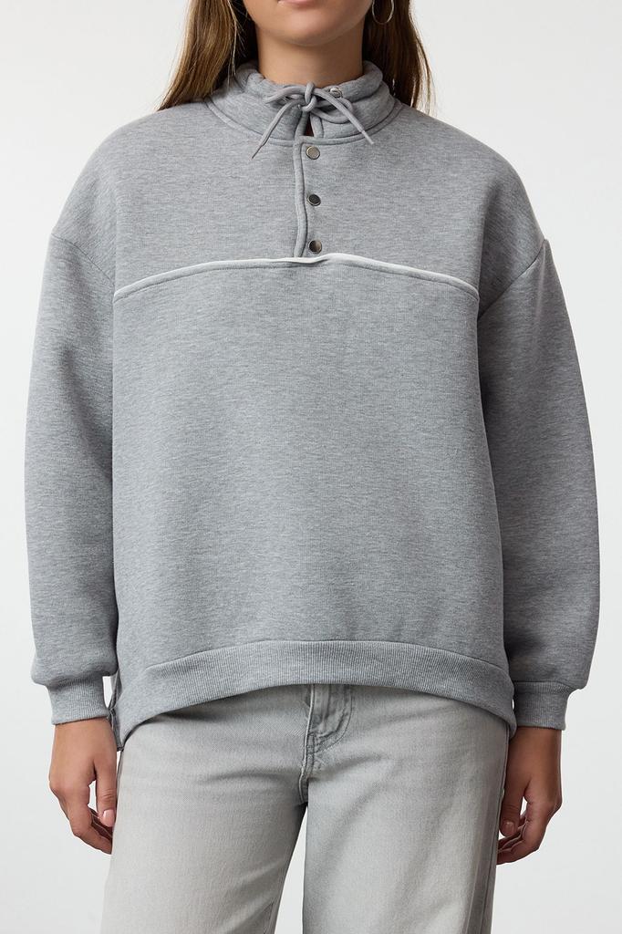 Женская модная стильная толстовка темно-синего цвета с застежкой-кнопкой большого размера с окантовкой из толстого флиса внутри вязаная толстовка