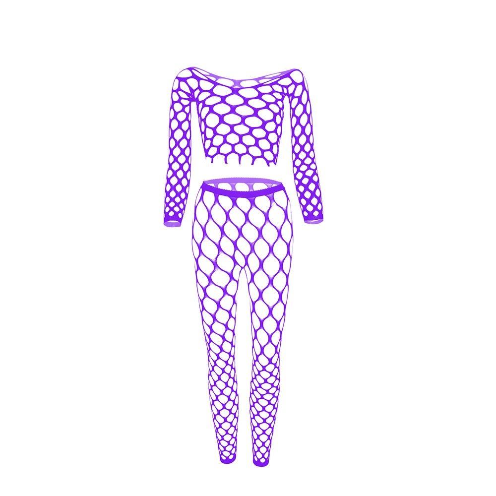 Комплект из двух предметов: топ с длинными рукавами и сетчатые брюки, женское сексуальное открытое сетчатое белье в сетку, прозрачное нижнее белье больших размеров, сексуальное