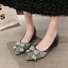 Fashion Pointy Bow Single Shoes Women 2025 New Crystal Pearl Rhinester Bridesmaid High Heel Work Shoes
