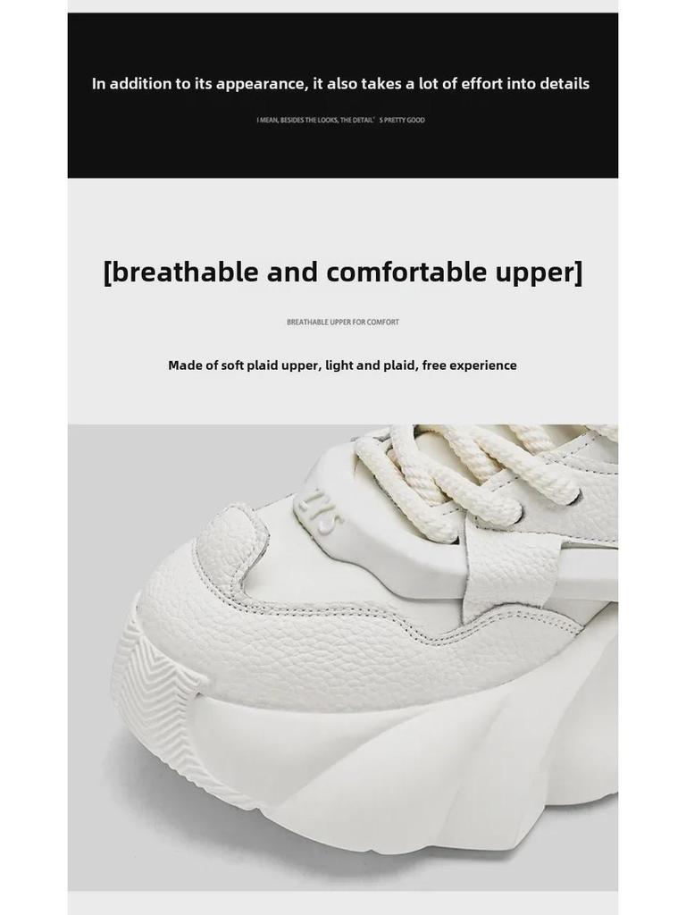 2024 Men's White High-Top Shoes with 12cm Invisible Height Increase, Air Cushion, Thick Sole, Fashionable Dad Sneakers