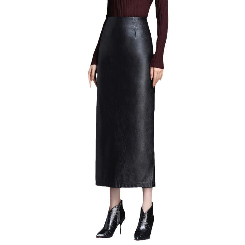 Кожаная юбка весна и осень женская юбка женская высокого класса средняя и длинная юбка a-word юбка женская вертикальная юбка бедра дети