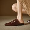 Мода 2025 Новые Сандалии Женские Натуральная Кожа Квадратный Носок Слипоны Балетки Летние Шлепанцы Мягкие Удобные Повседневные Женские Уличные Мюли