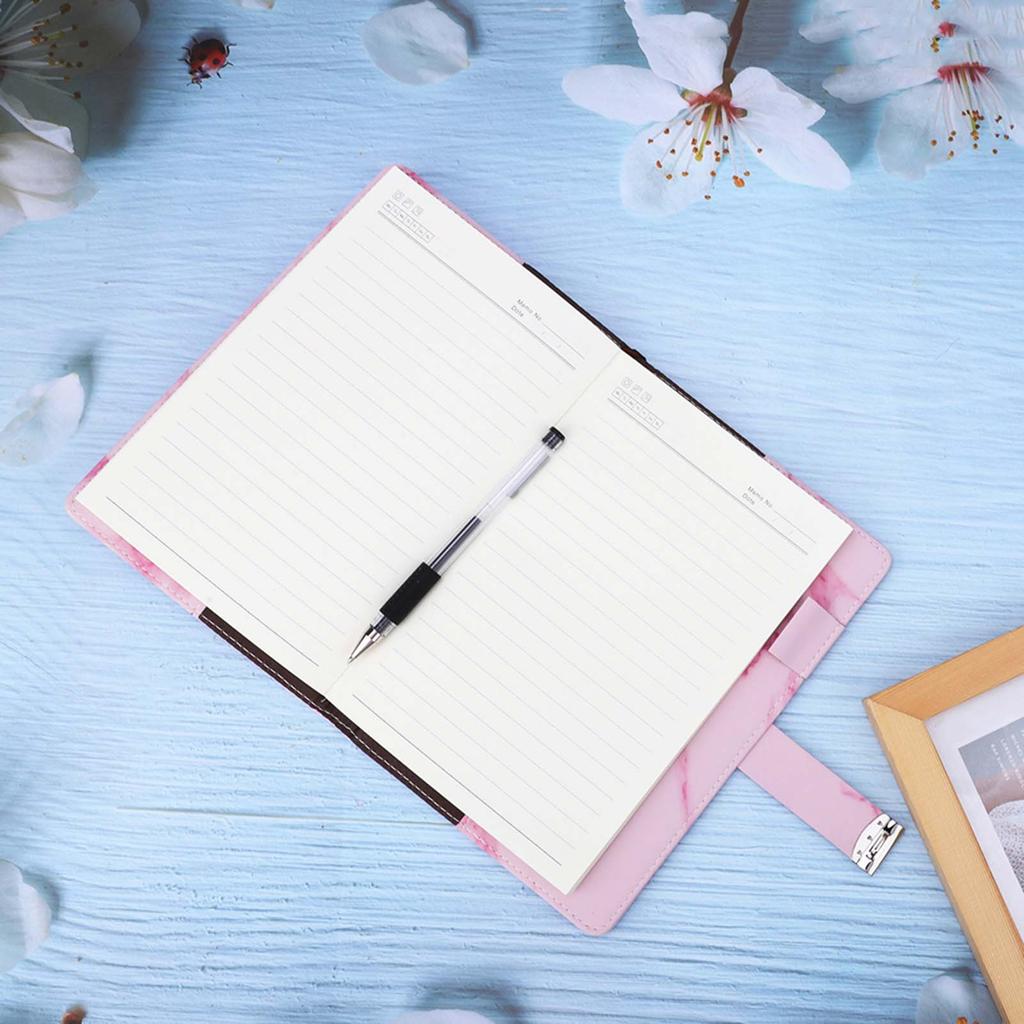 A5 Note Book PU Leather Cover Password Lock Notepad Diary Book Office School SuppliesPink