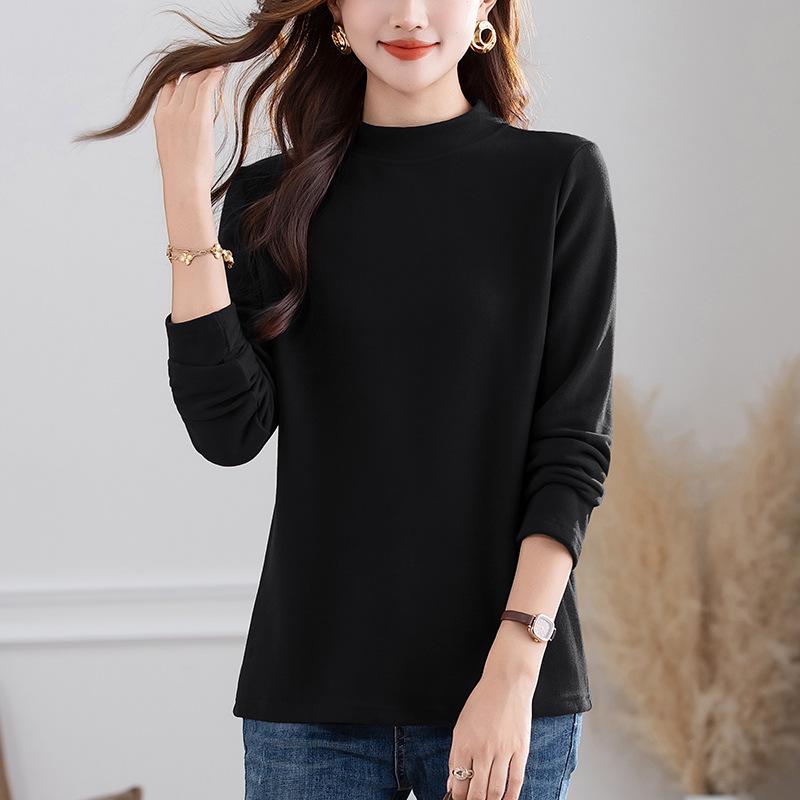 Бархатная женская футболка большого размера с полувысоким воротником и длинным рукавом для осени