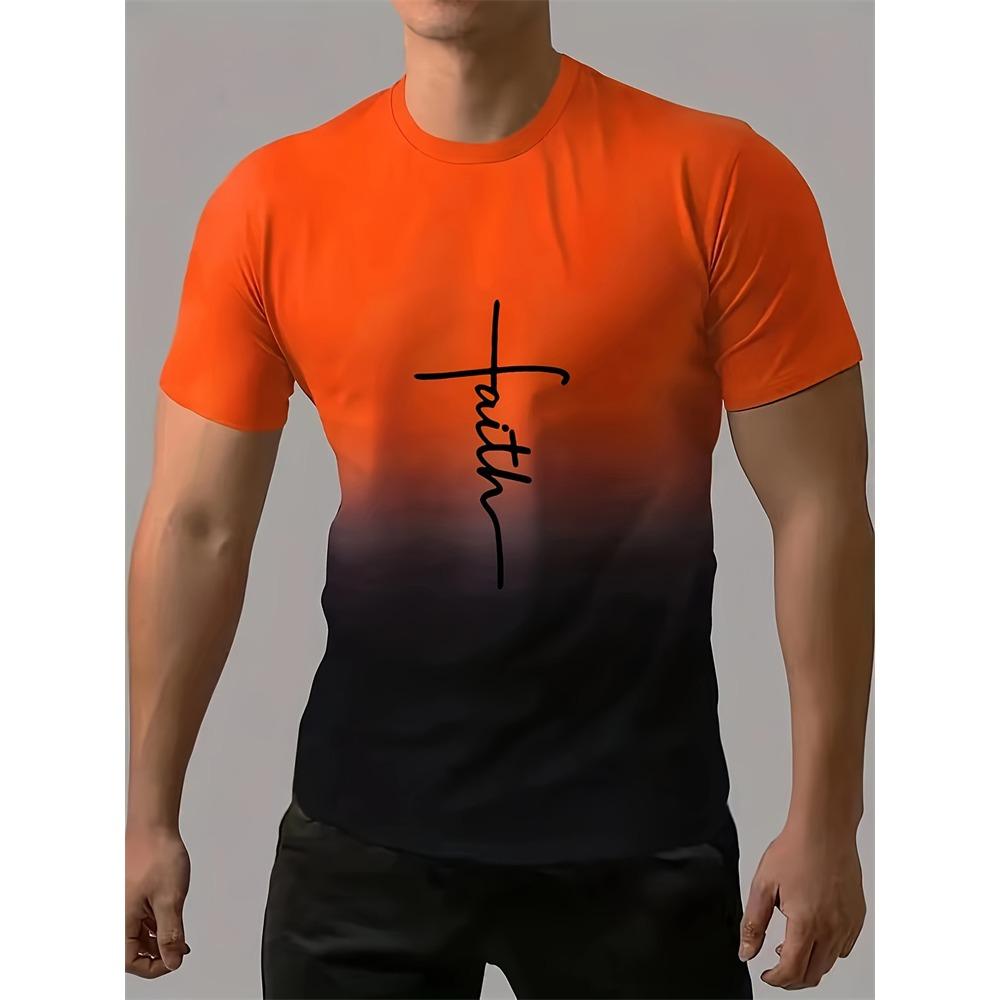 New Men's Casual 3D Printed Men's T-shirt Splicing Color Novelty Faith Cross Symbol Retro Summer Outdoor Travel Party