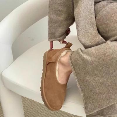 Осень и зима новые меховые интегрированные сноубутсы женские туфли бабушки балетки низкий верх на одной педали ленивые туфли туфли монахини