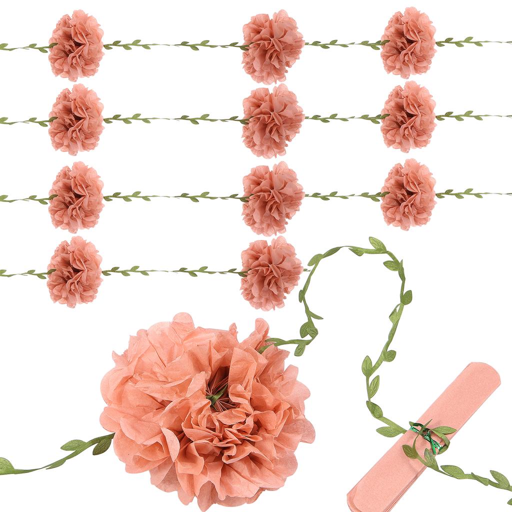 2Pcs Paper Flower Garland Decorative Paper Flowers Homarkable Nude Tissue Paper Pom Pom Garlands for Birthday Wedding Decoration