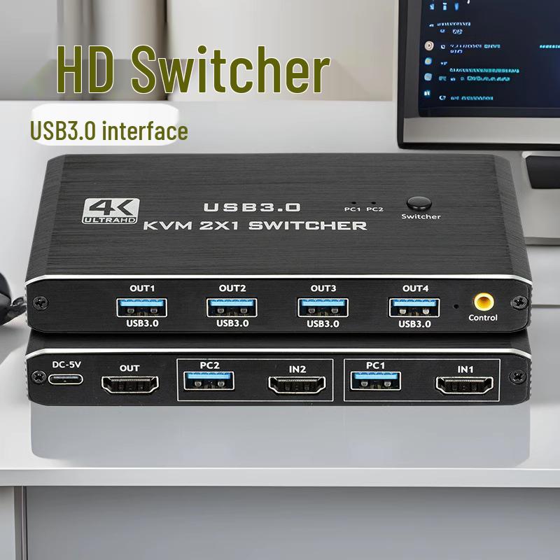 KVM HDMI переключатель 2x1: Совместное использование USB-клавиатуры, мыши, дисплея и USB 3.0 между двумя компьютерами в разрешении 4K 60 Гц