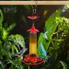360ml Hummingbird Feeder Hanging Feeder with Anti-Ant Guard Bird Feeder with 5 Flower Feeding Ports Circular Perch for Garden Backyard