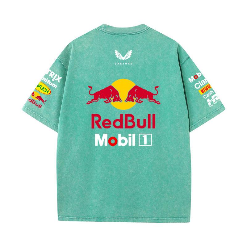 Летний гоночный костюм Формулы 1 Команда Red Bull Vestapan Униформа Короткий рукав Винтажная стирка Футболка Футболка с круглым вырезом