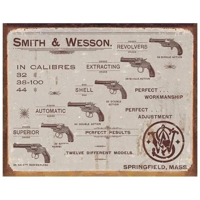 Винтажный пистолет Металлическая жестяная табличка Ruger Smith Wesson Постер для кафе Гаража Бара Клуба Мужской пещеры декоративное настенное искусство Картина