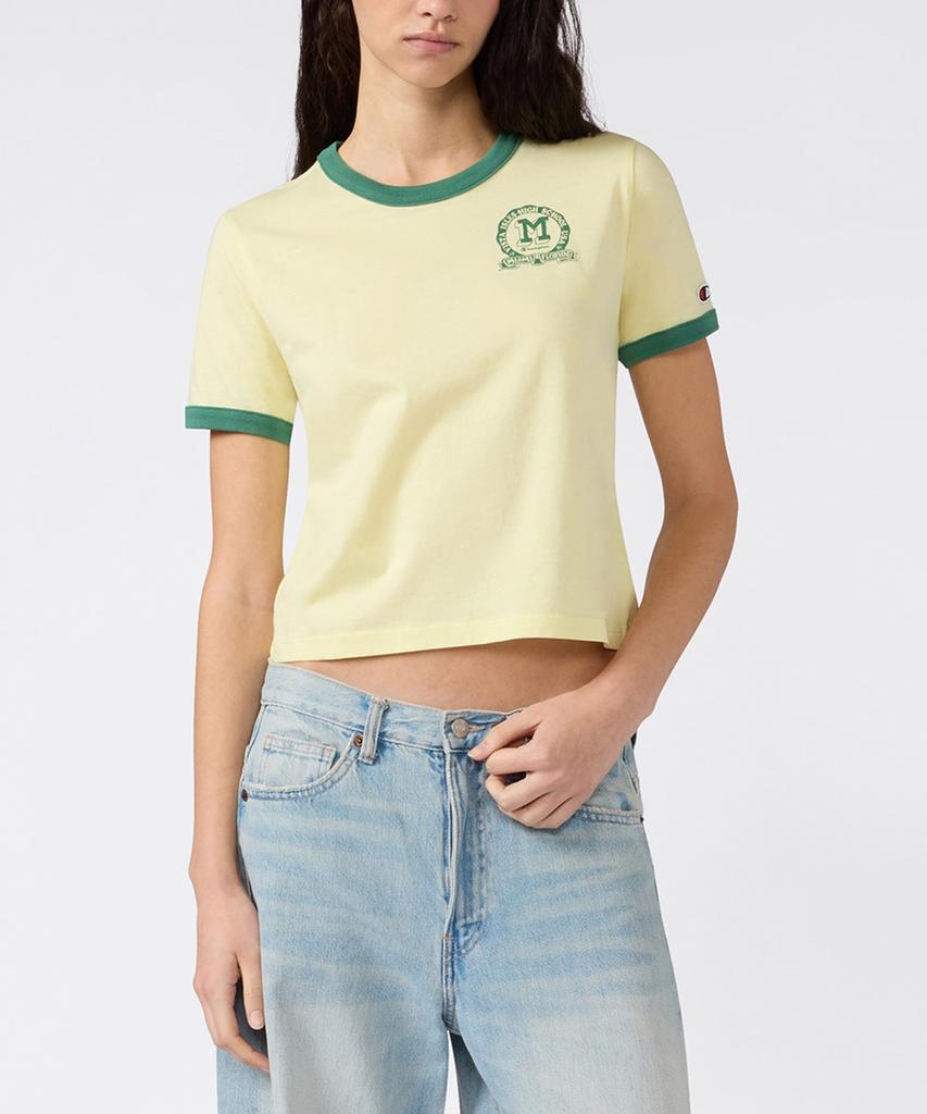 CHAMPION Women'S Sports Team Logo Cropped Ringer T-Shirt Yellow