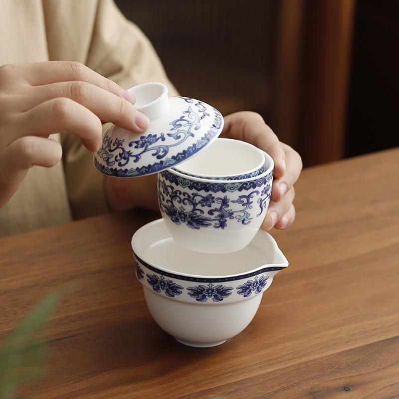 High-end white porcelain travel tea set, Kuaike cup, one pot and two cups, outdoor portable business event gifts