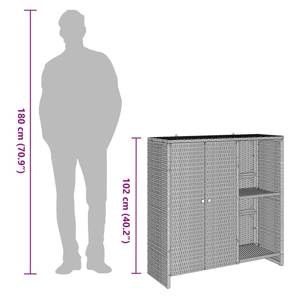 Storage Cabinet with Shelf Gray 100 x 36 x 102 cm Rattan