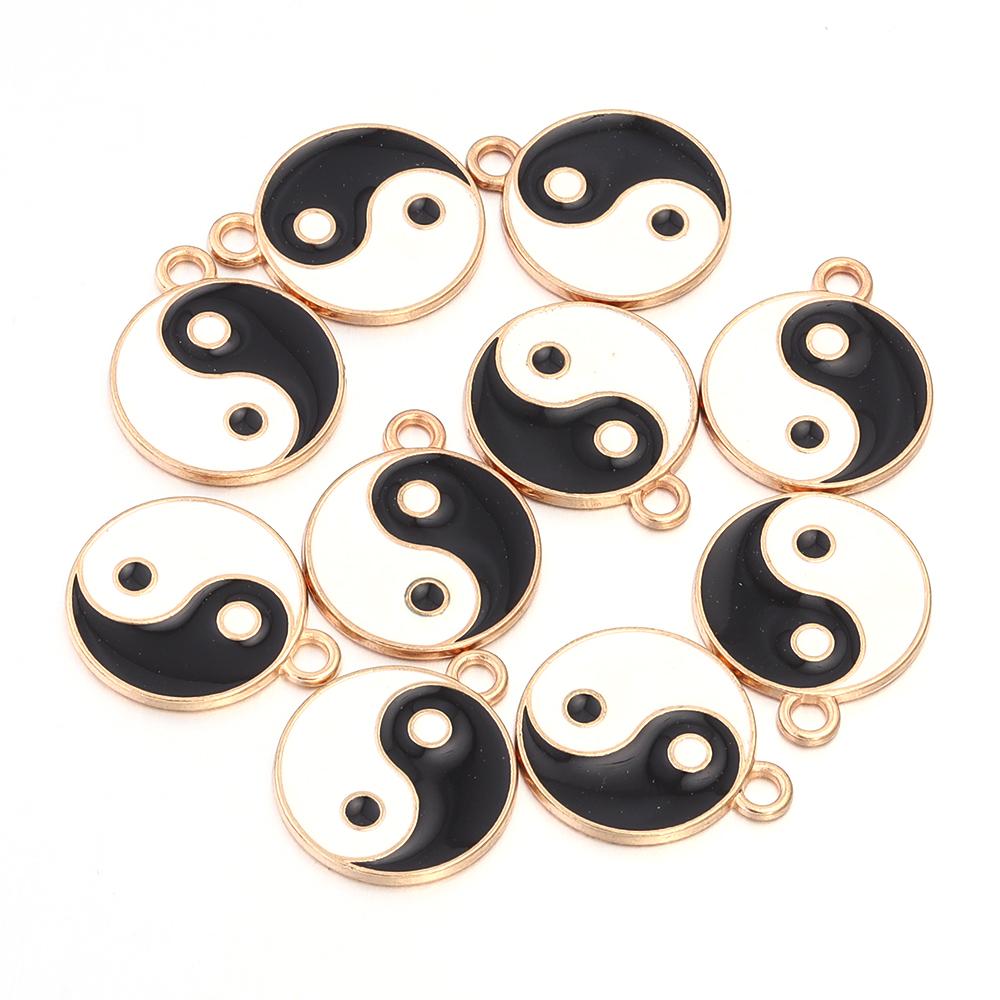 10Pcs/Lot Tai Chi Pattern Charms Alloy Enamel Pendants Double Hole Charms For Jewelry Making DIY Necklace Bracelet Accessories