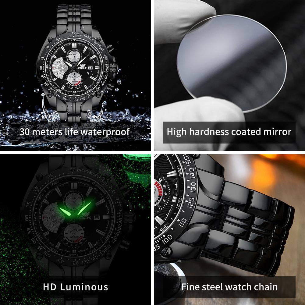 OPK Brand Men's Watch Fashion Multifunctional Calendar Quartz Waterproof Luminous Steel Strap 6020