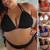 2 Pcs/Set Women Bikini Set Solid Color Halter Neck Straps Plus Size