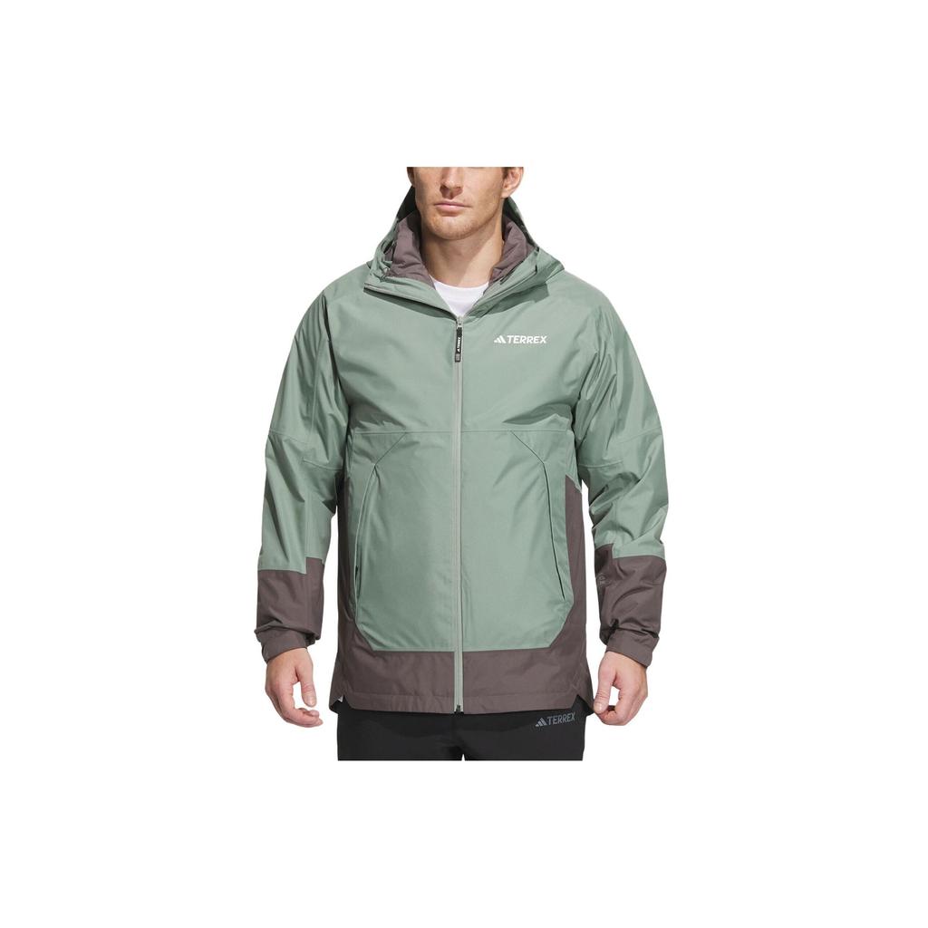 Adidas Color Block Spliced Outdoor Three-In-One Sports Jacket Men Jackets Silver Gray Green IP0735