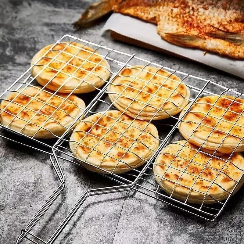 Barbecue Mesh Clip, Durable, Safe and Non-toxic, Vegetable and Meat Barbecue Mesh Clip with Detachable Handle