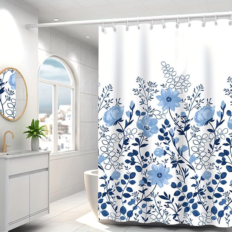 1 шт. 71" X 71" занавеска для душа с простым небольшим свежим цветочным узором: Водонепроницаемый, устойчив к плесени, 12 крючков в комплекте бесплатно