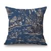 Navy Blue Delft Blue Toile De Jouy Pattern Design Royal Elegant Home Decorative Sofa Throw Pillowcase Cotton Linen Cushion Cover