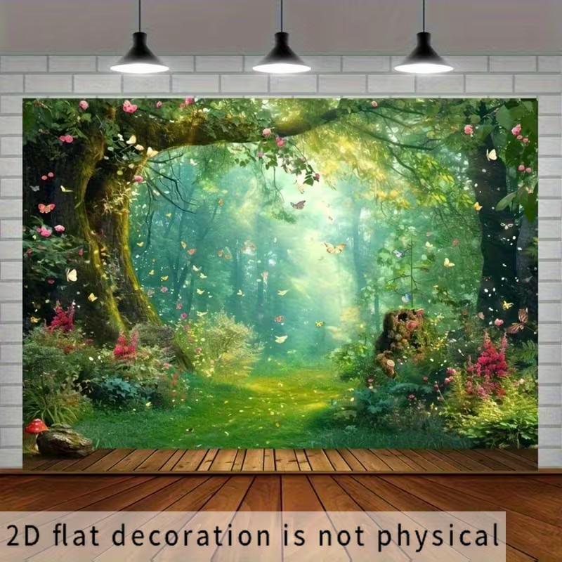 2D Magical Forest Backdrop Butterfly Floral Birthday Party Photography Background