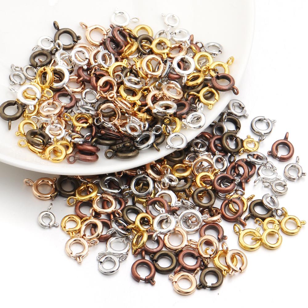 10pcs/lot Copper Round Spring Clasps Keychain Hooks Buckles End Connectors For Bracelet Necklace DIY Jewelry Making Accessories