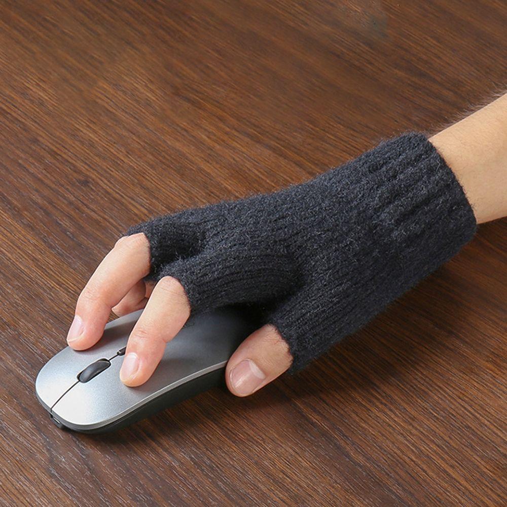 Leather Label Antler Men Wool Mittens Half-finger Gloves Female Gloves Knitted Cashmere Gloves