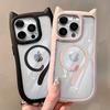 Магнитный Чехол-Хвост Кошки Прозрачный Матовый для iPhone 16 15 14 Plus 13 12 Mini 11 Pro Max Противоударный Чехол с Большим Отверстием