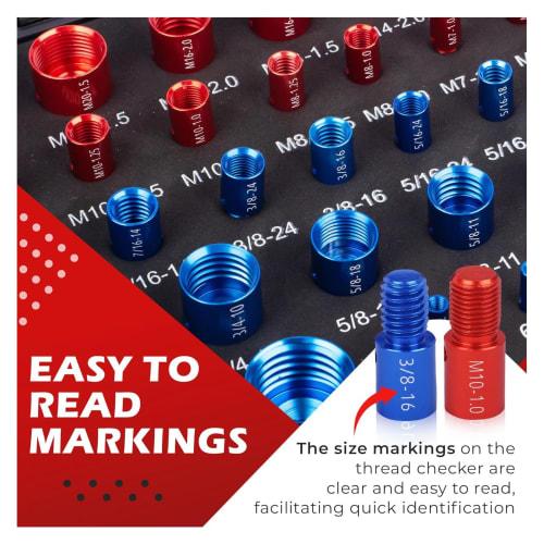 Nut and Bolt Thread Checker, 44 Aluminum Nut and Bolt Identification Gauges for SAE and Metric Threads, Individually Cased