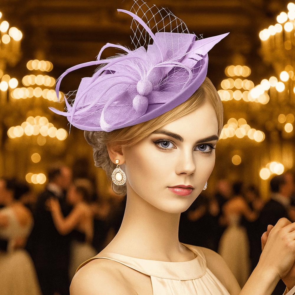 Бантик Чайная вечеринка Сетчатая повязка для волос Элегантный головной убор невесты Перья Шляпка-фасинатор Танцевальное шоу