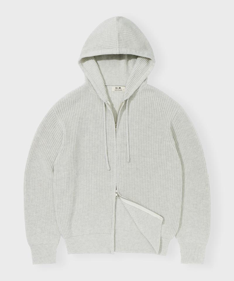 GLW Oversized Hajji Two-Way Hooded Zip-Up Knit Oatmeal