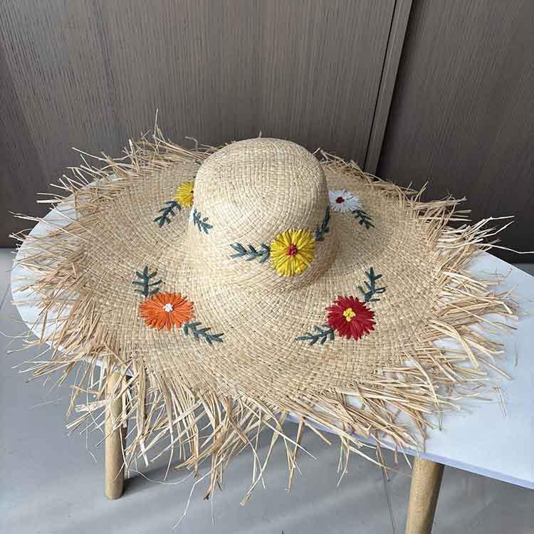 French pastoral flower Lafite straw hat women's summer seaside vacation big eaves sunshade sun protection straw sun hat