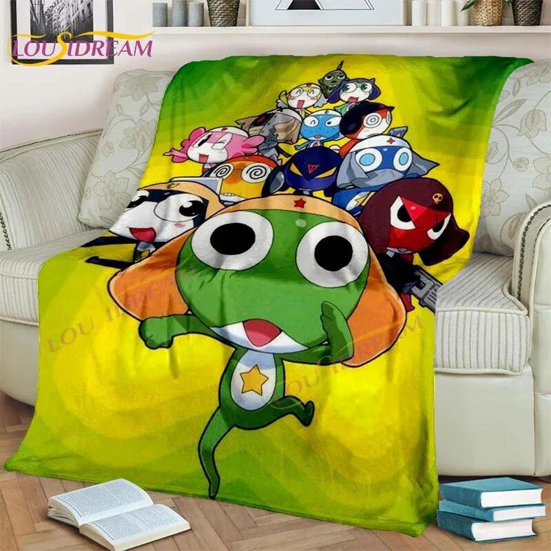 3D Cartoon Keroro Blanket Cute Frog Blanket Soft Lightweight Flannel Blanket for Living Room Bedroom Sofa Travel Camping Blanket