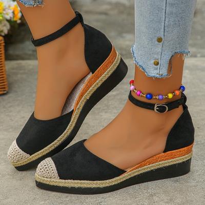 Модные новые летние плетеные соломенные туфли-клинья баотоу с круглым носком, мелким вырезом, на высокой дышащей платформе, парусиновые сандалии-рыбаки