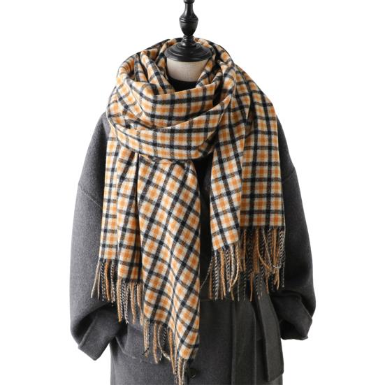 Women Scarf Plaid Print Knitting Shawl with Tassel Decoration Warm Scarf Versatile Comfortable Hair Accessory