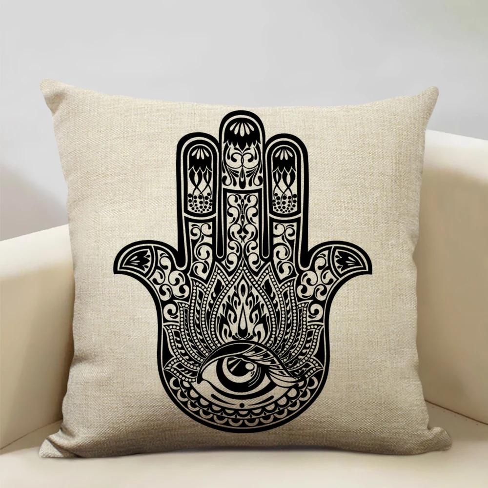 Mandala Sofa Decorative Throw Pillow Case, Hamsa Cushion Cover, Home Living Room Pillow Cover, 45x45cm