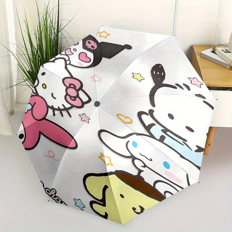 Hello Kitty,Sanrio Characters Automatic Folding Umbrella-Simple 8-Rib Design, Bright Cartoon Pattern, Durable Iron Frame, Suitable For Trave