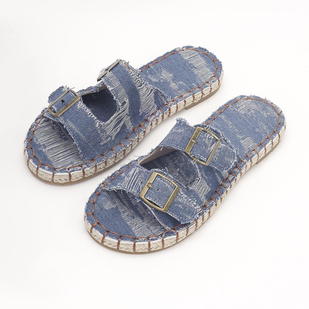 Женские сандалии, новинка 2024 года, летние пляжные туфли на толстой подошве, очень большие римские сандалии и тапочки травяной вязки