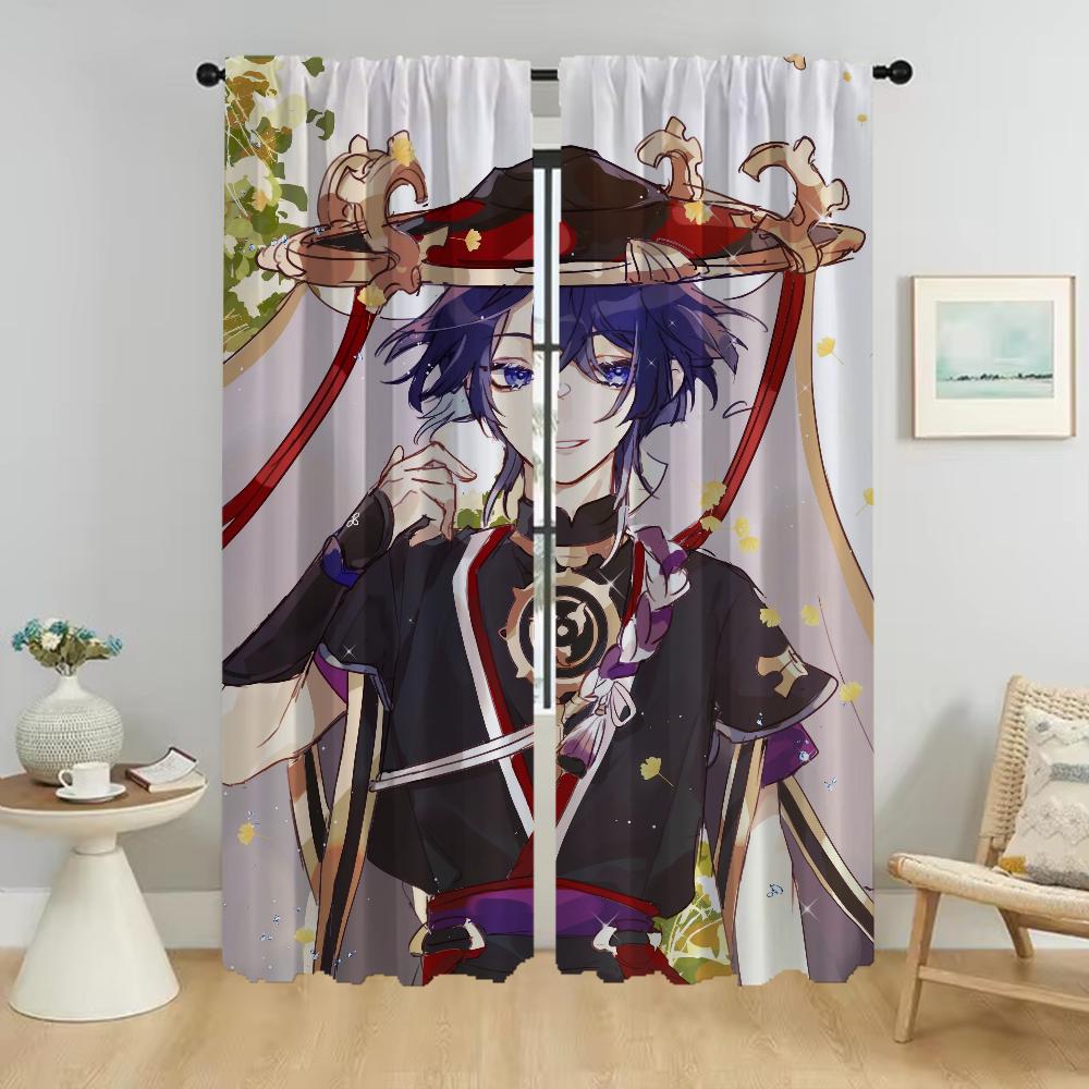 Genshin Impact Window Curtain for Room 2 Panel Shades Partition Kitchen Curtains for Camera Halloween Decoration Living Blackout