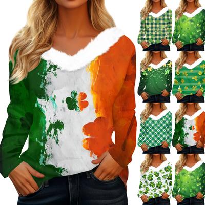 Женская футболка с длинным рукавом и V-образным вырезом, повседневная, свободного кроя, с принтом Saint Pao