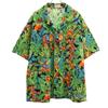 80s 90s Old Parrot Pattern Short Sleeve Aloha Shirt Green Open Collar Men's Used