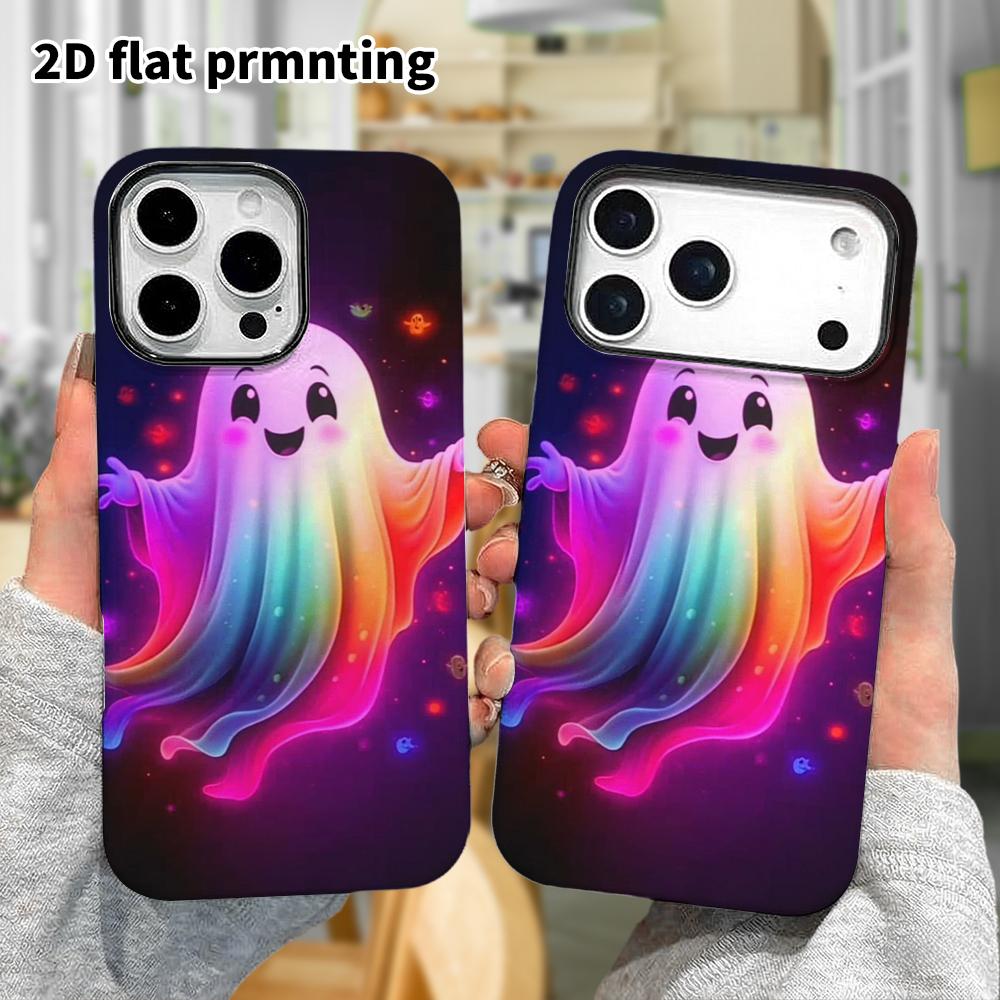 Phone Case: 2D flat design suitable for iPhone 18 17 16 15 14 13 Pro film protective case, couple style, neon rainbow, Christmas and Halloween holiday