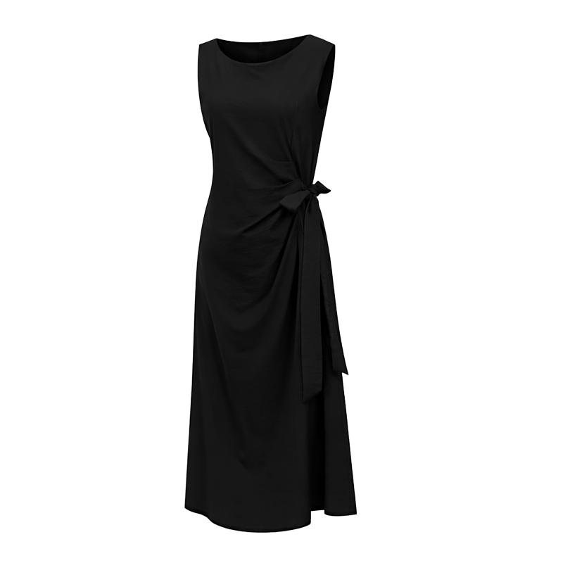 T View Diagonal Ribbon Shirred Sleeveless Dress_V6B-Cop003