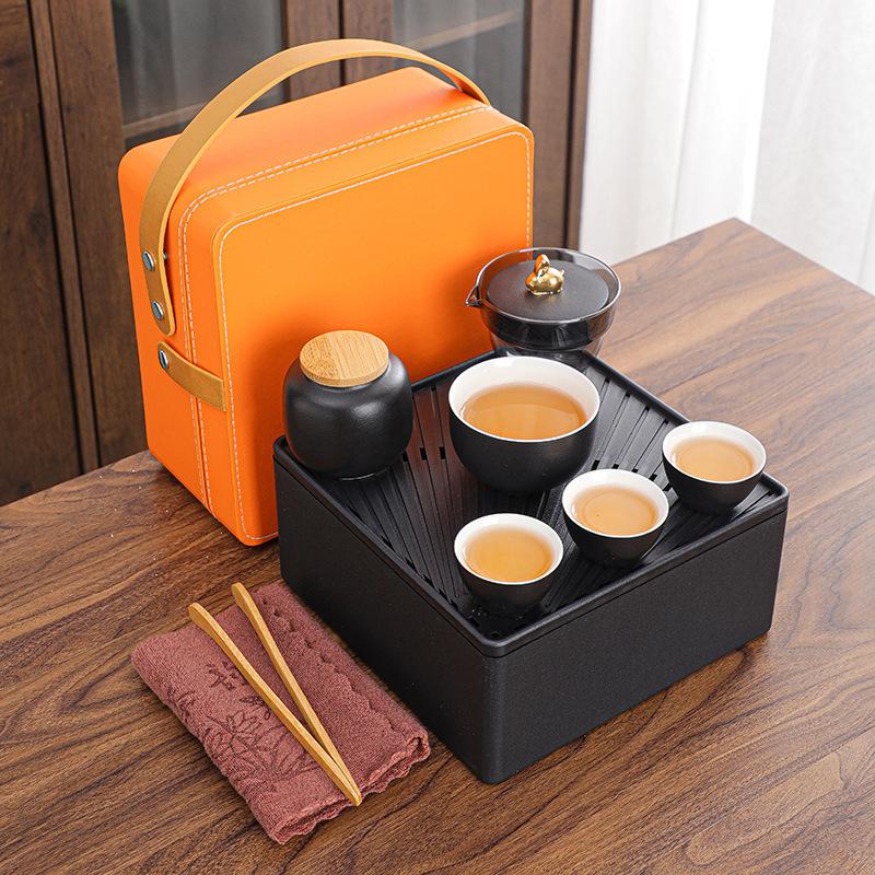 Coarse pottery travel tea set Portable Yutu Kuaike cup storage box Business souvenir