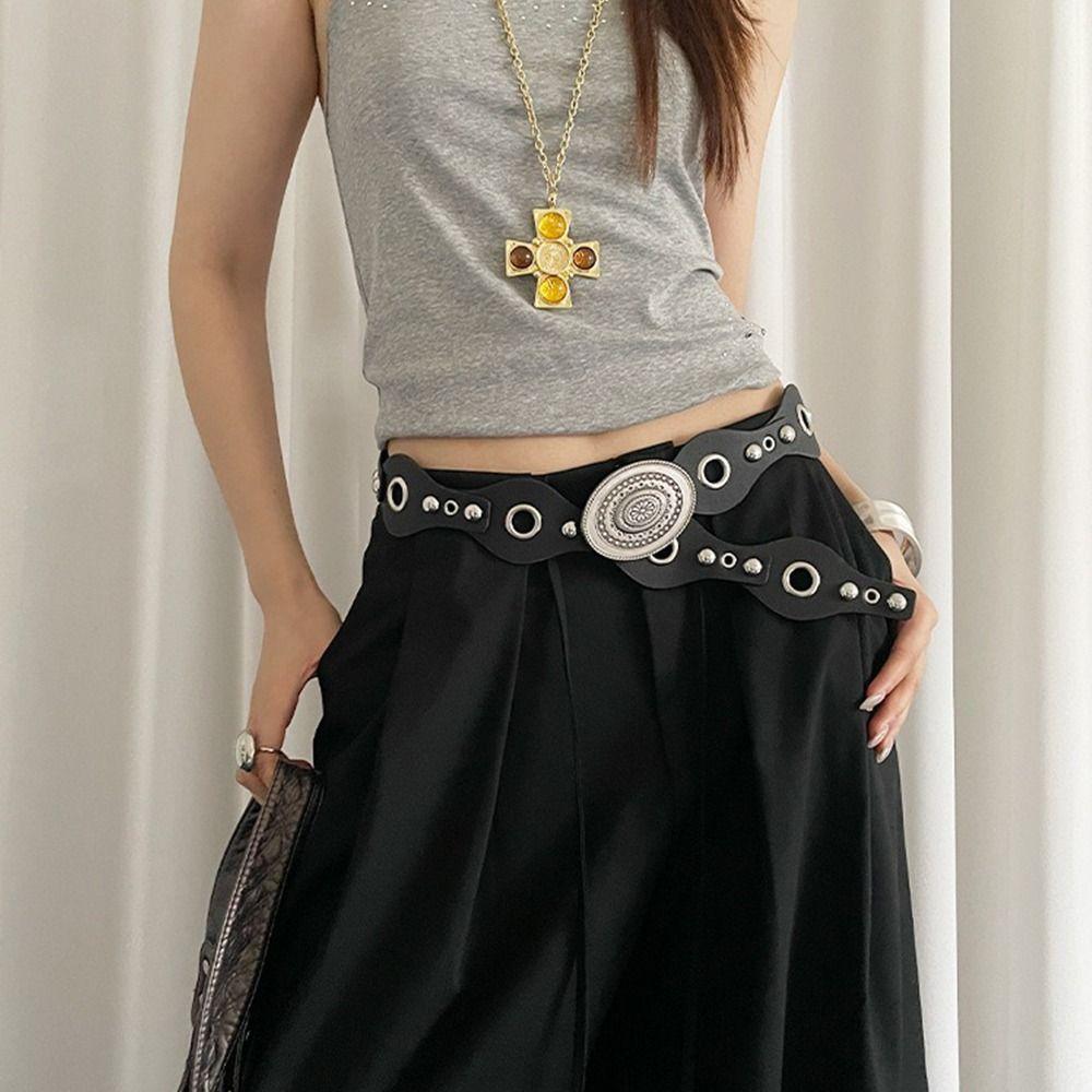 Leopard Women's Rivet Belt Gothic Dress Jeans Belt Fashionable Leather Waistband  Streetwear
