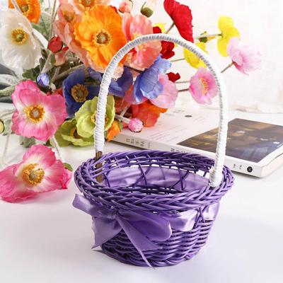 Круглая маленькая корзина для цветов из искусственного ротанга Розовая/Фиолетовая/Оранжевая/Синяя/Желтая с ручкой Плетеная ручная корзина для цветов Декоративная