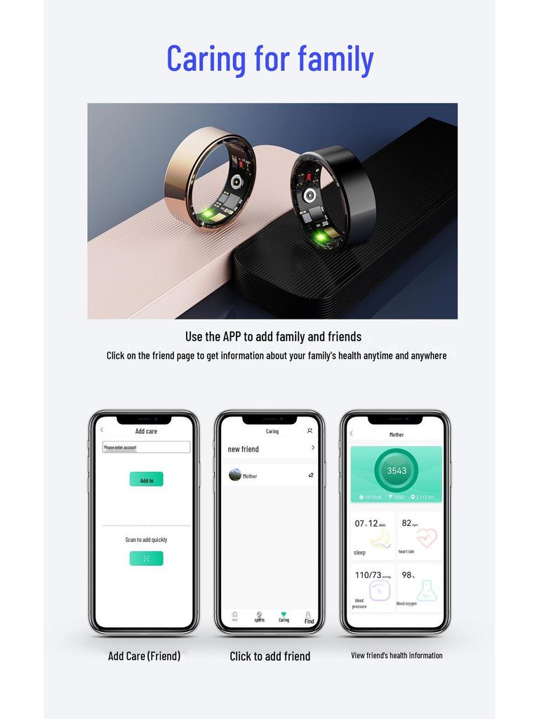 R11M Smart Ring: Real-time Heart Rate & Blood Oxygen Monitor, Waterproof Sports Pedometer with Multiple Modes & Remote Care.